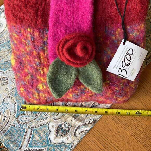 JZ Bags 100% Wool, Felted shoulder bag purse two interior pockets flower - Picture 6 of 11